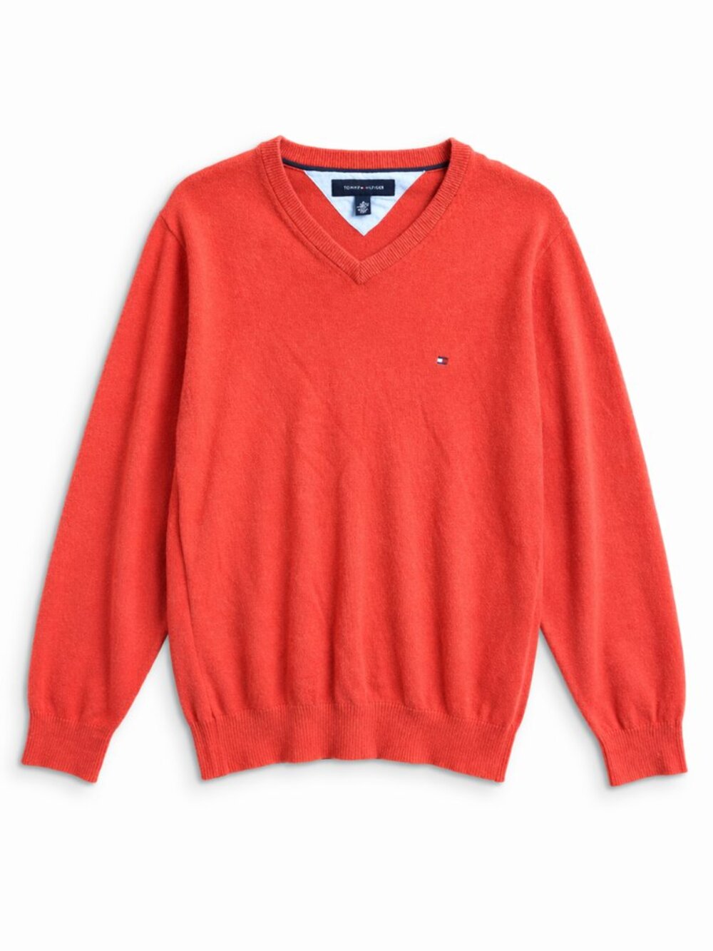 Tommy Hilfiger Fall Orange Men's V-Neck Sweater, Size Medium, Preppy Y2K